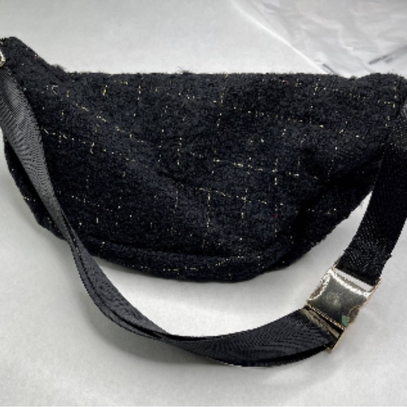 NWT Generation Love Tweed Windowpane Belt Bag Fanny Pack - Black and Gold - Picture 5 of 6